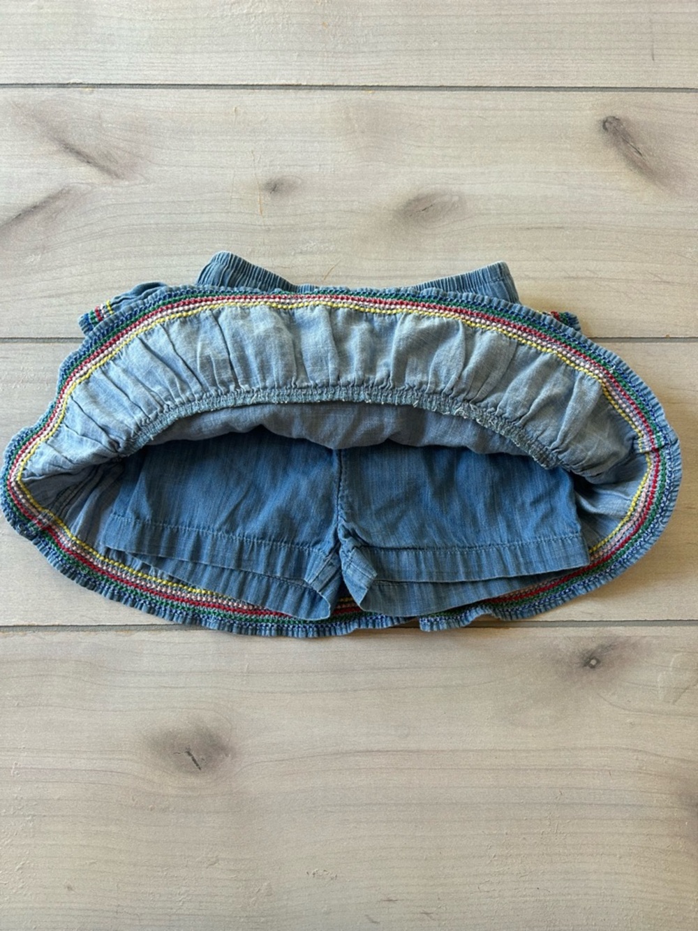Mini Boden Blue Tiered Ruffle Drawstring Stitched Trim Skort - Picture 4 of 4